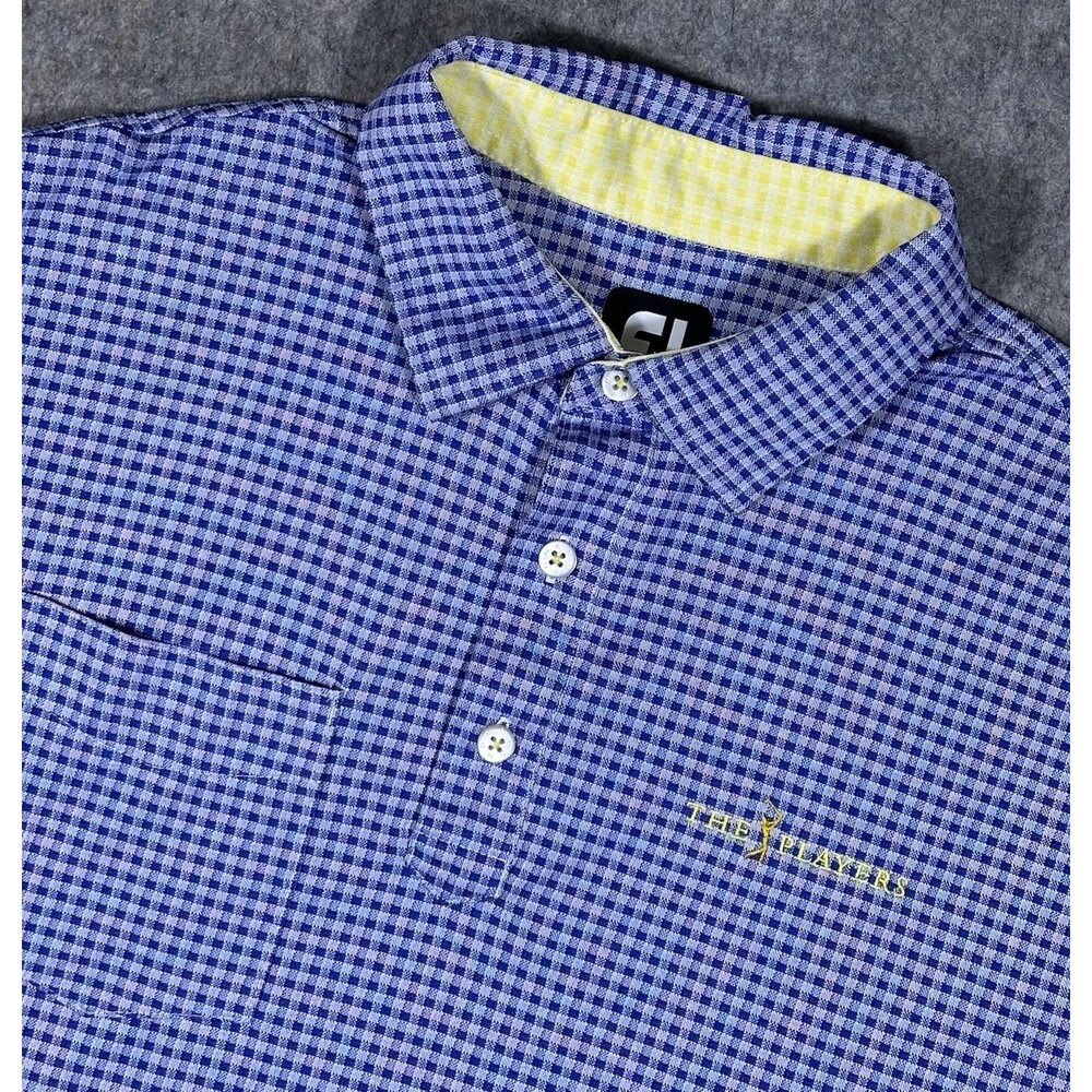 FootJoy The Players Golf Polo Shirt Men’s XXL Blue Gingham Check Performance